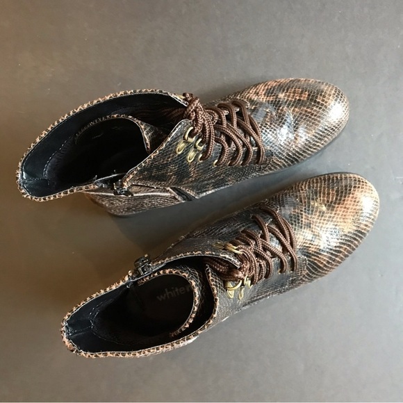 White Mountain “Tisbury” Brown “Python Snakeskin” Print Combat Boots, Size 8 - Picture 5 of 14